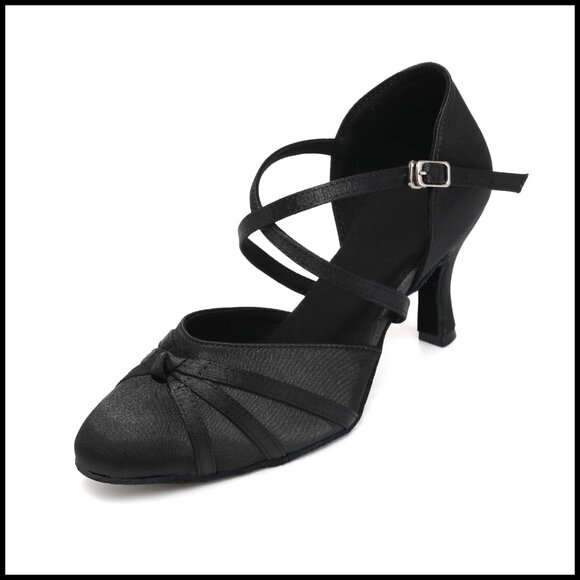 Elegant Satin Dance Heels Closed Toe Latin Ballroom Performance Shoes 3 Inch